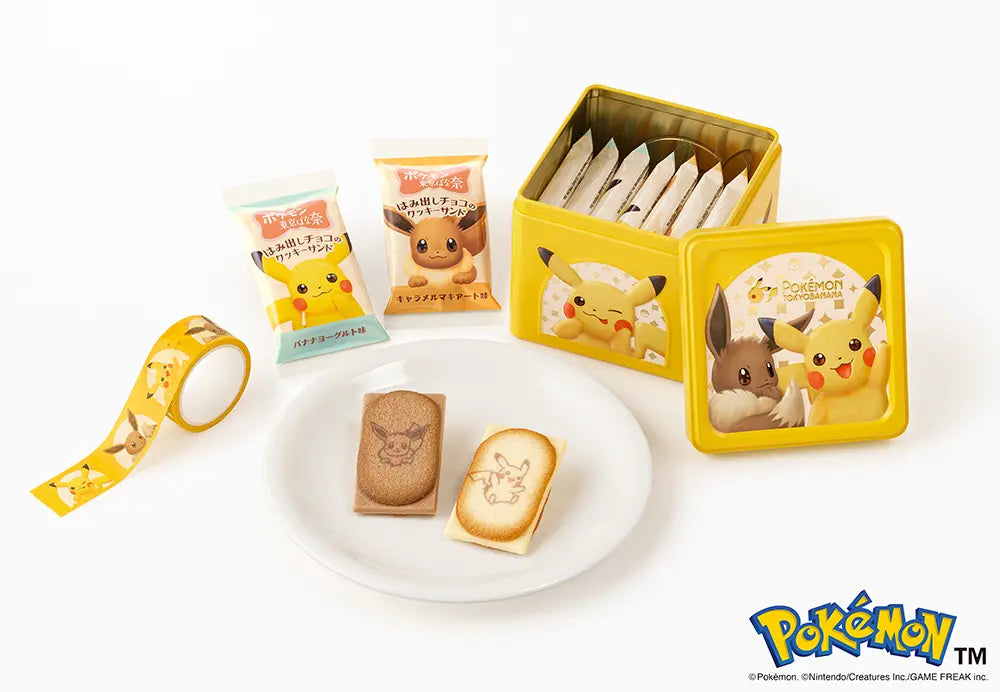 Special Tin (Pikachu & Eevee): Pokémon Tokyo Banana Cookie Sandwiches with Overflowing Chocolate【TOKYO BANANA】