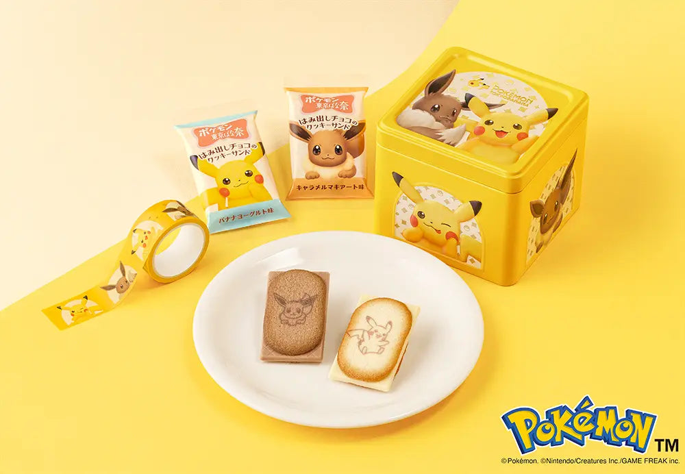 Special Tin (Pikachu & Eevee): Pokémon Tokyo Banana Cookie Sandwiches with Overflowing Chocolate【TOKYO BANANA】