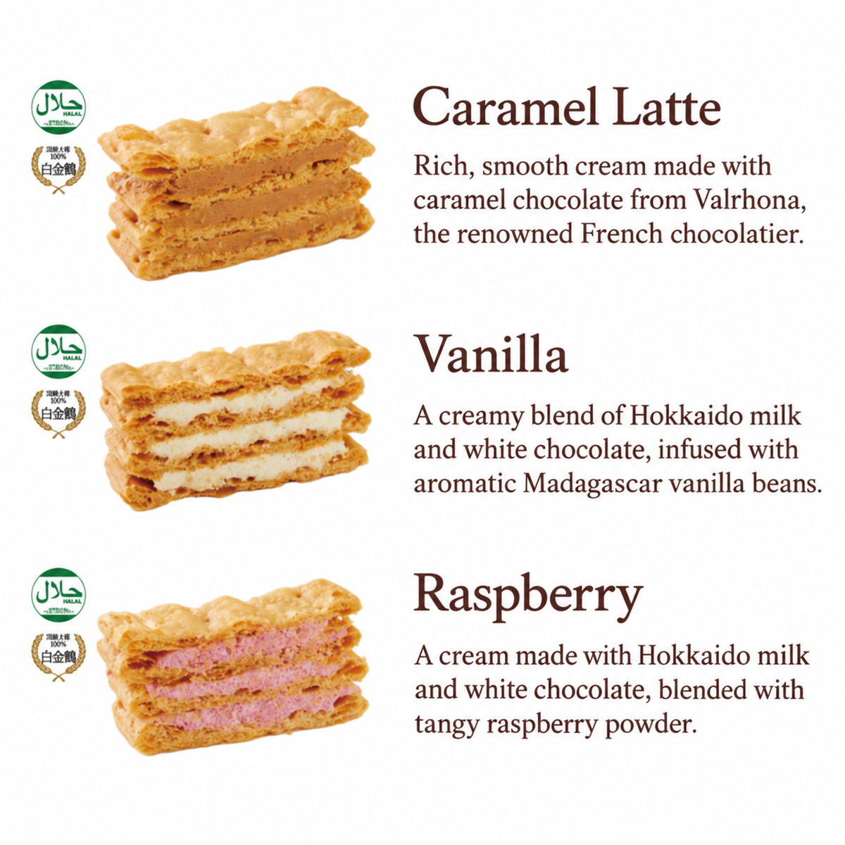Yokohama Bashamichi Mille-feuille – 3 Cream Flavors ”Halal Certified”【Gâteaux de Voyage】